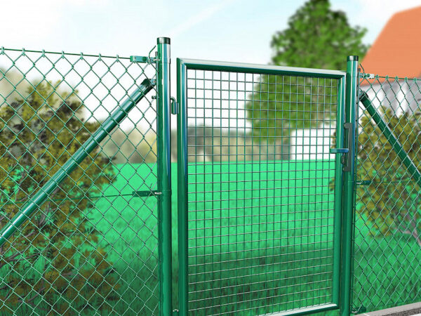 Pforte für Maschendrahtzaun einflügelig grün mit Gitterfüllung 50 x 50 mm