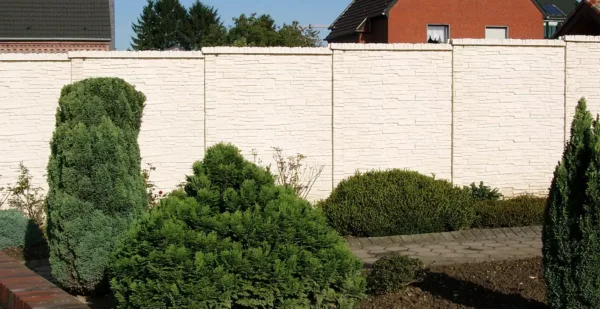 Betonzaun Motivplatte Nostalgie, beidseitige Steinstruktur, System Mediterran
