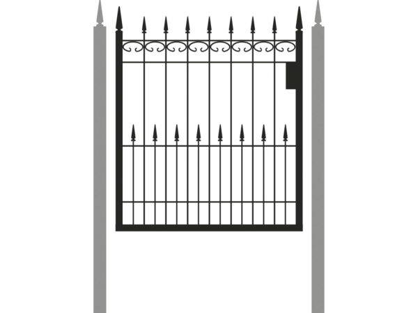 Schmuckpforte Heide – Gartenpforte mit C-Ornament und Alu-Spitzen