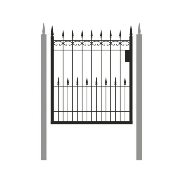 Schmuckpforte Heide – Gartenpforte mit C-Ornament und Alu-Spitzen