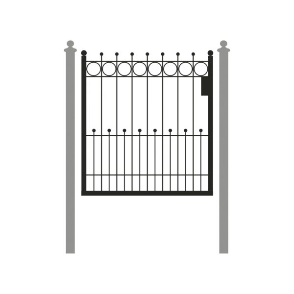 Schmuckpforte Eutin – Gartenpforte mit Kreisornament und Kugelabschluss