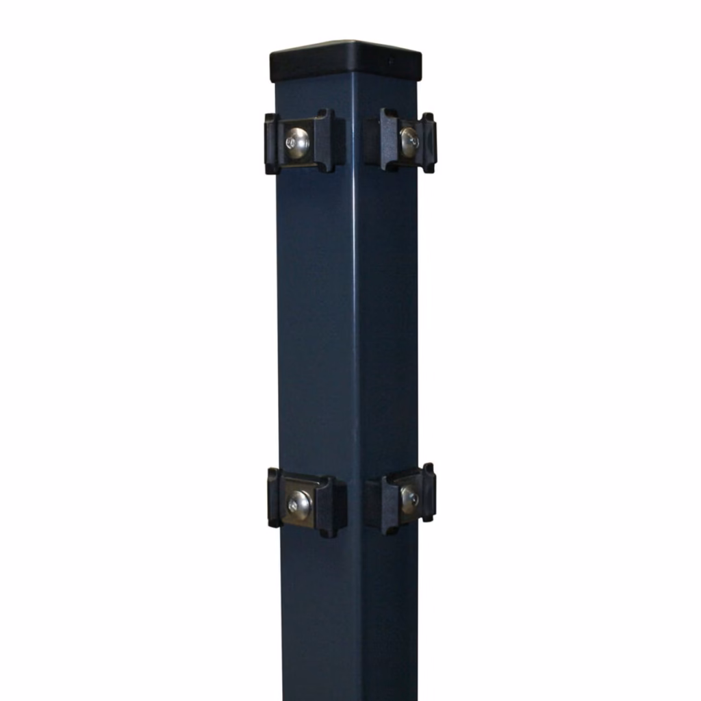 Anthrazitfarbener Eckpfosten 60 × 40 mm mit Kappe und Klemmplättchen an zwei Seiten