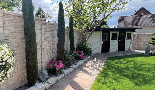 Betongartenhäuser passend zu den Motivplatten aller Betonzaunsysteme